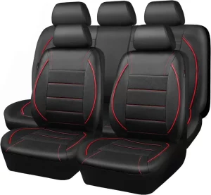 HORSE KINGDOM Universal Faux Leather Car Seat Covers Full Set Airbag Compatible Breathable Fit for Cars Trucks SUVs Deluxe Pu Luxury Vinyl(Black with Red)
