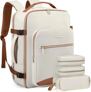 LOVEVOOK Travel Backpack Women, Flight Approved Carry On with 17.3inch Laptop Compartment, Personal Item with 3 Packing Cubes, Perfect for College, Hiking, Overnight - Beige
