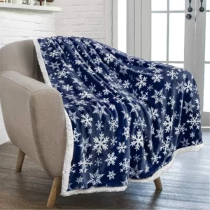 PAVILIA Premium Christmas Sherpa Throw Blanket | Blue Snowflake Decoration, Fleece, Plush, Warm, Cozy Reversible Microfiber Holiday Blanket 50 x 60 Inches
