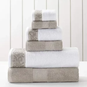 Modern Threads 600 GSM 6-Piece Towel Set with Filgree Jacquard Border in Taupe 