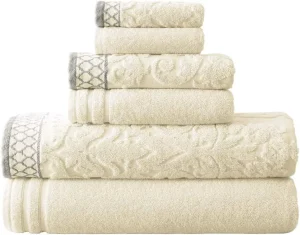 Modern Threads 6-Piece Damask Jacquard/Solid Ultra Soft 550GSM 100% Combed Cotton Towel Set