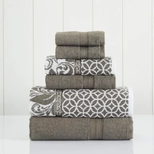 Modern Threads Trefoil Filigree 6-Piece Reversible Yarn Dyed Jacquard Towel Set