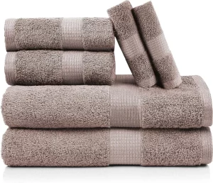 LANE LINEN 6 Piece Bath Towel Set in Taupe